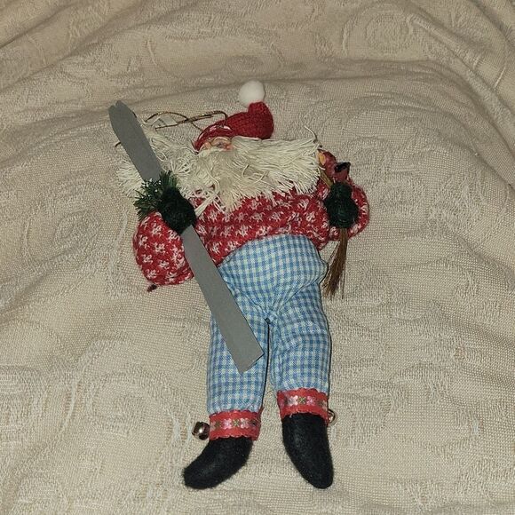 BRN VNT Sking Santa Claus Fair Isle Ornament Christmas Folk Art Rustic O… - Picture 2 of 5